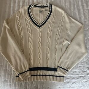 Vintage 90s Gap Sweater Tennis Cricket Sailing Cotton Cable Knit V Neck